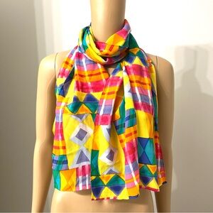Galinda Vintage Abstract 80-s Colorful 100% Silk Rectangular Scarf 57x14”
